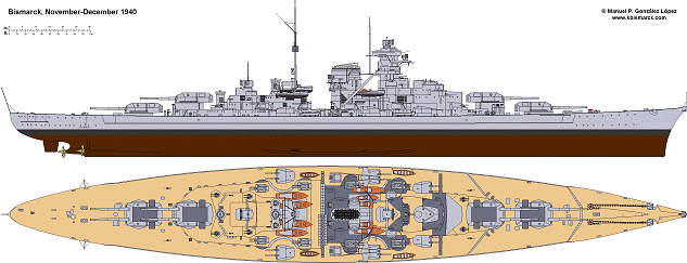 Line Drawing battleship Bismarck