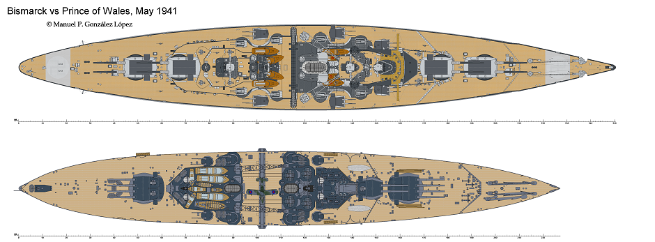 Bismarck vs Prince of Wales top view